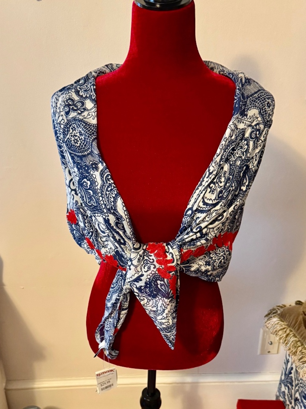 Lucky Brand paisley Garden Wms Blue, White , Red Scarf NWT